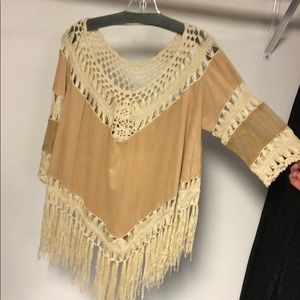 Fringed & crocheted feau leather top